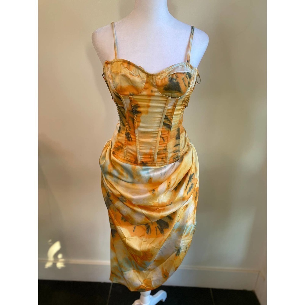 Orange Tie Dye Print Structured Corset set - Picture 3 of 12